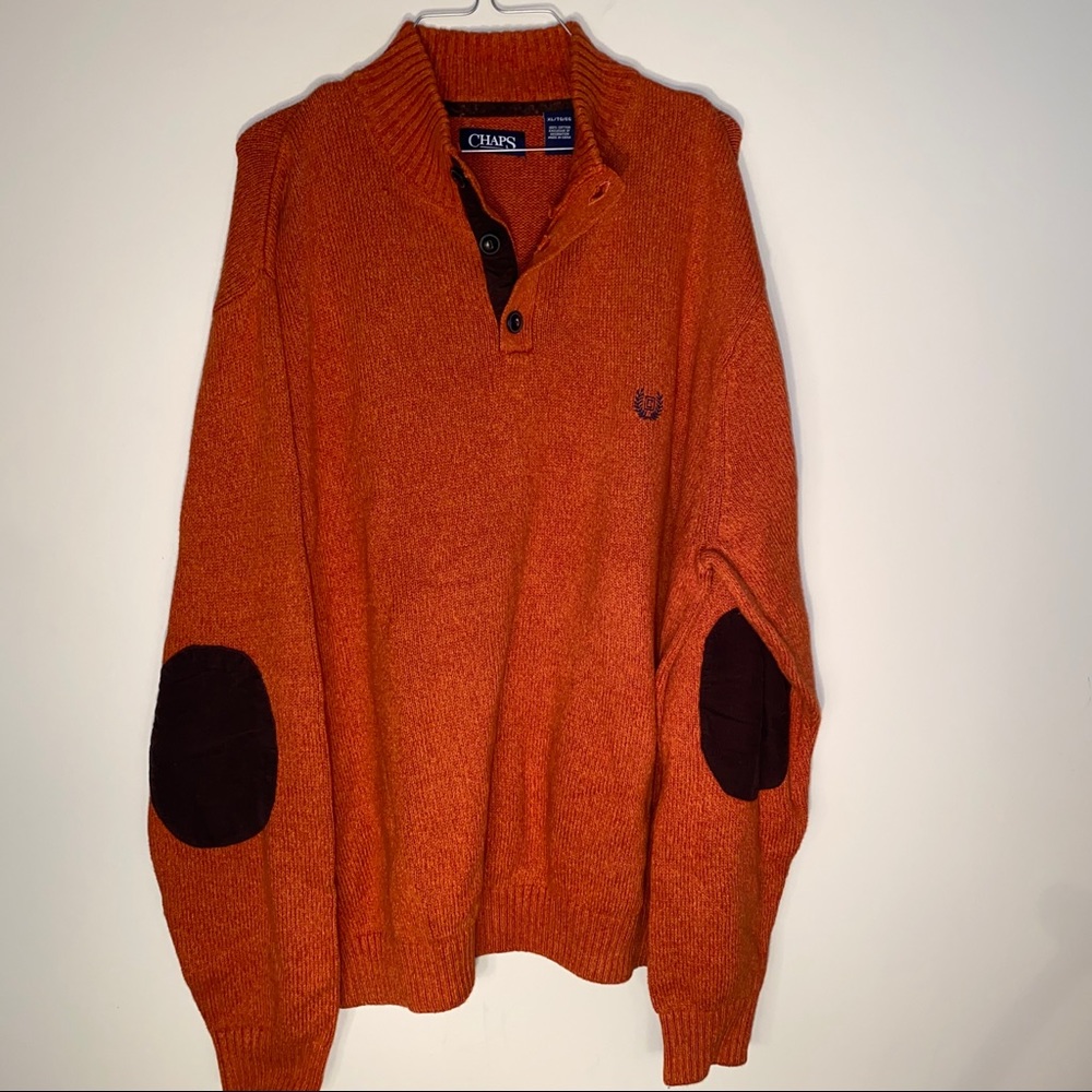 Chaps orange long sleeve sweater w elbow patch XL